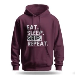 Eat Sleep Grip Repeat Hoodie 19 Eat Sleep Grip Repeat Hoodie -Pure Beauty Shop eat sleep grip repeat hoodie plum front